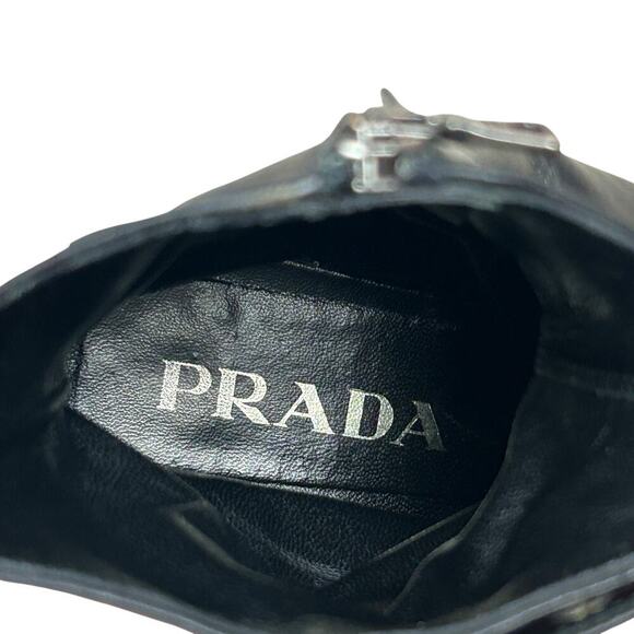 Prada Black Lamb Leather 90s Y2K Pointed Toe Zip Ankle Kitten Heel 7 - Picture 9 of 10